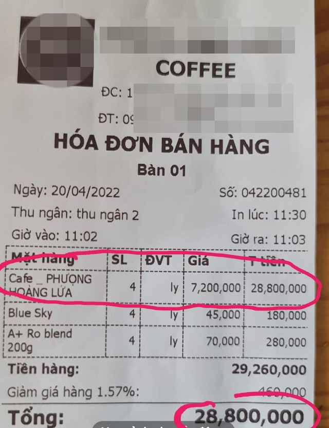Phát sốt với hóa đơn cafe giải khát hàng chục triệu đồng Phat sot voi hoa don cafe giai khat hang chuc trieu dong