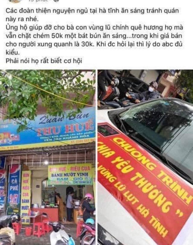 Phạt quán bún nâng giá bán cho đoàn cứu trợ lũ lụt ở Hà Tĩnh ảnh 1 Phạt quán bún nâng giá bán cho đoàn cứu trợ lũ lụt ở Hà Tĩnh ảnh 1