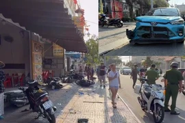 Xe ô tô lên vỉa hè, hất văng người đi bộ trên đường 