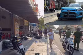 Xe ô tô lên vỉa hè, hất văng người đi bộ trên đường 