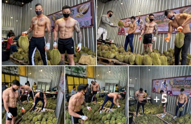 Trai đẹp 6 múi cởi trần bán sầu riêng gây xôn xao khắp phố Trai dep 6 mui coi tran ban sau rieng gay xon xao khap pho