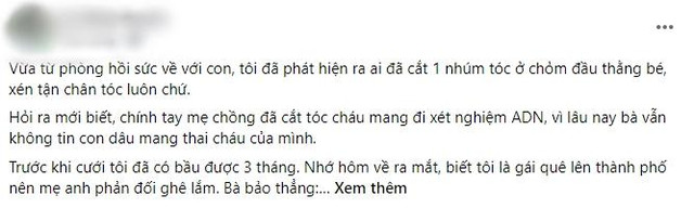 Cháu vừa sinh đỏ hỏn, mẹ chồng bắt xét nghiệm ADN Chau vua sinh do hon, me chong bat xet nghiem ADN