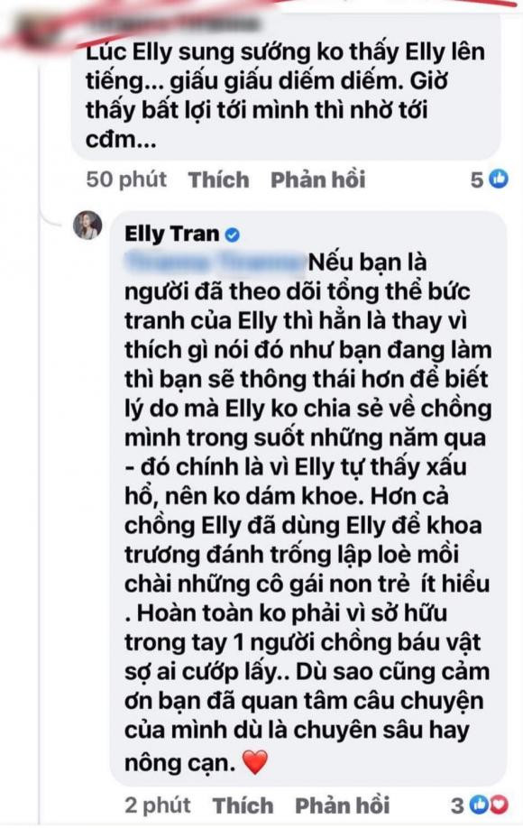 Bị anti-fan công kích chuyện giấu chồng, Elly Trần thẳng thắn đáp trả - Hình 2 Bi anti-fan cong kich chuyen giau chong, Elly Tran thang than dap tra-Hinh-2