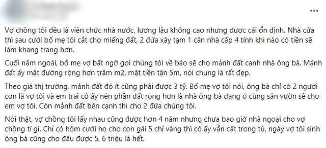 Bố mẹ vợ hứa cho đất 3 tỷ mà nuốt lời, chồng bỏ vợ Bo me vo hua cho dat 3 ty ma nuot loi, chong bo vo