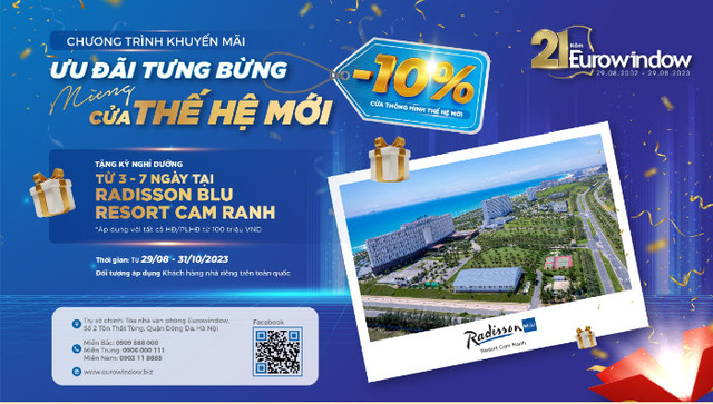 Eurowindow ưu đãi 10% cửa thế hệ mới, tặng kỳ nghỉ 5 sao tri ân khách hàng Eurowindow uu dai 10% cua the he moi, tang ky nghi 5 sao tri an khach hang