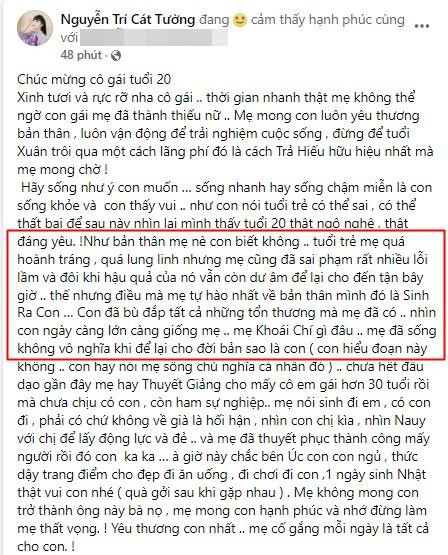 Sinh nhật con gái, Cát Tường gợi lỗi lầm của mình thời trẻ - Hình 2 Sinh nhat con gai, Cat Tuong goi loi lam cua minh thoi tre-Hinh-2
