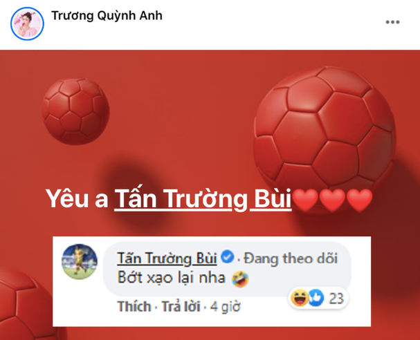 Phản ứng của thủ môn Tấn Trường khi được Trương Quỳnh Anh “tỏ tình” Phan ung cua thu mon Tan Truong khi duoc Truong Quynh Anh “to tinh”