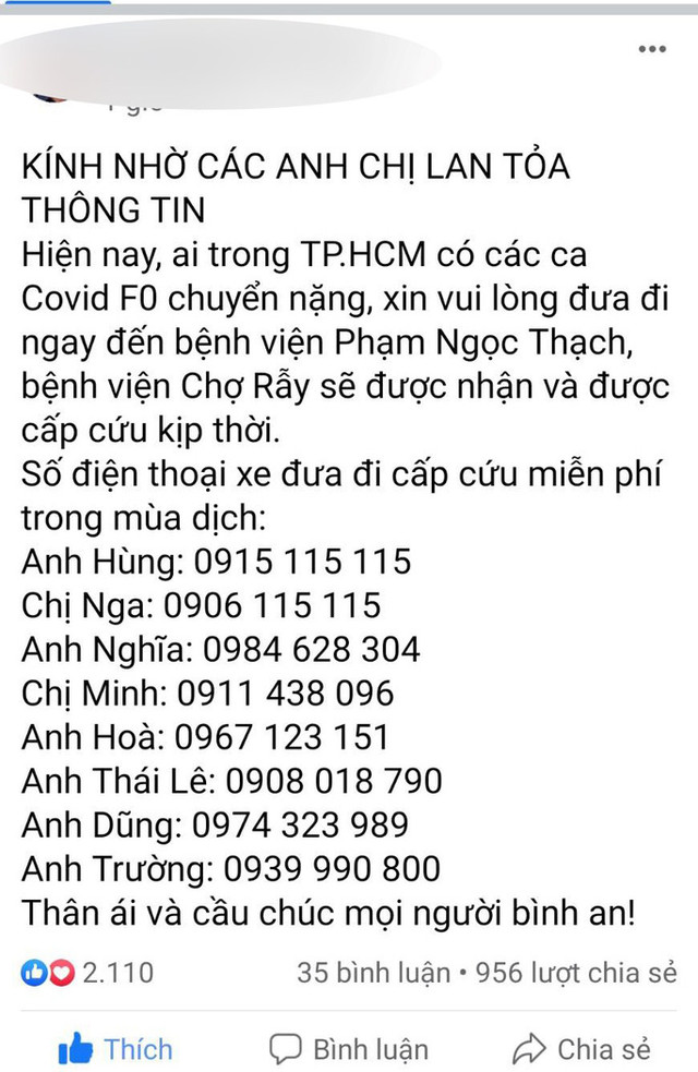 Sự thật 8 số ĐT hỗ trợ cấp cứu COVID-19 ở TP HCM Su that 8 so DT ho tro cap cuu COVID-19 o TP HCM