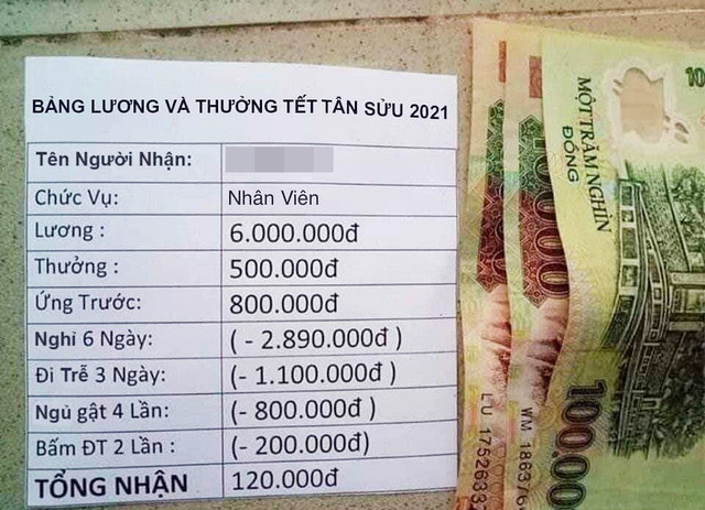 Thưởng Tết 6 triệu bỗng chốc co lại chỉ còn 120 nghìn đồng ? - Hình 2 Thuong Tet 6 trieu bong choc co lai chi con 120 nghin dong ?-Hinh-2