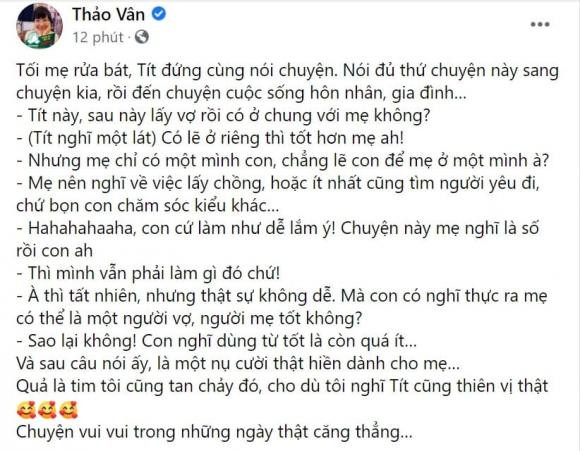 Con trai MC Thảo Vân khuyên mẹ nên nghĩ đến việc lấy chồng - Hình 3 Con trai MC Thao Van khuyen me nen nghi den viec lay chong-Hinh-3