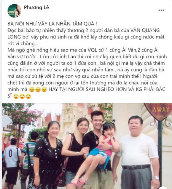 Phương Lê cho rằng mẹ Vân Quang Long nhẫn tâm với con dâu thứ - Hình 2 Phuong Le cho rang me Van Quang Long nhan tam voi con dau thu-Hinh-2