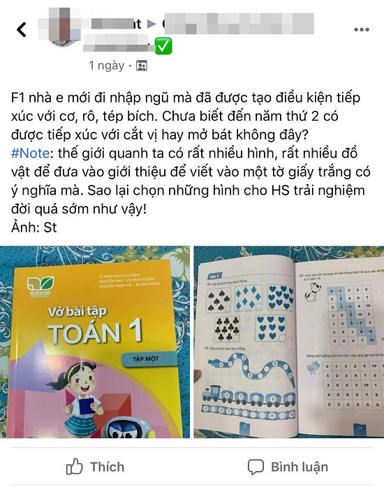 “Cơ, rô, tép, bích” xuất hiện trong vở bài tập Toán lớp 1 “Co, ro, tep, bich” xuat hien trong vo bai tap Toan lop 1