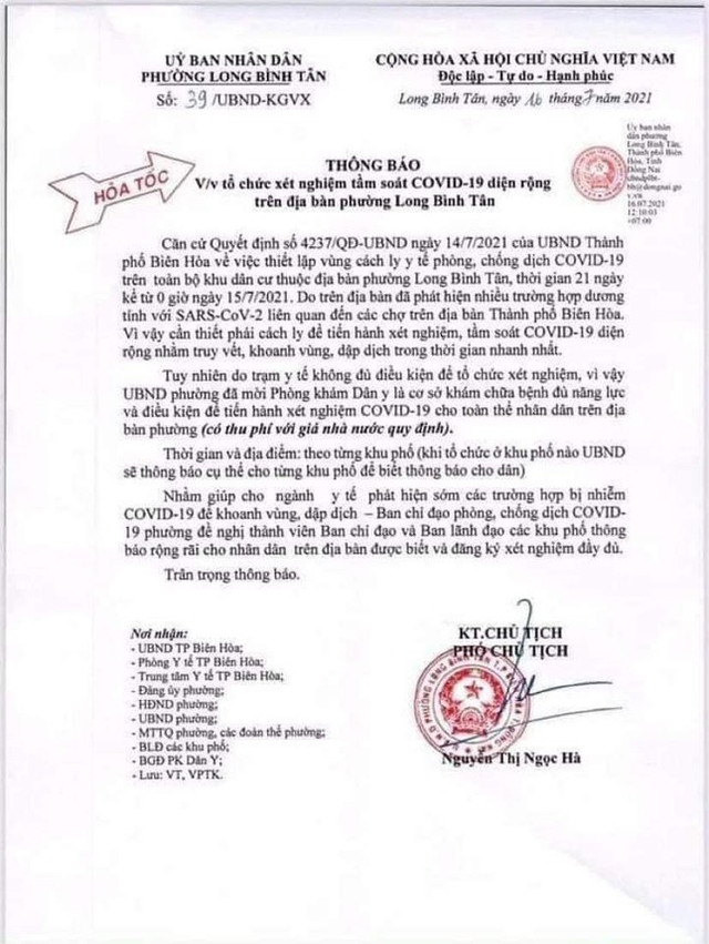 'Choáng' với việc UBND phường tổ chức xét nghiệm toàn dân có thu phí 'Choang' voi viec UBND phuong to chuc xet nghiem toan dan co thu phi