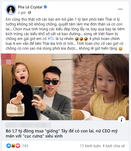 Pha Lê từng chi gần 1 tỷ sang Thái Lan làm phôi thai Pha Le tung chi gan 1 ty sang Thai Lan lam phoi thai