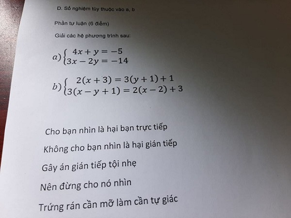 Giáo viên toán để lại lời cảnh cáo khiến học sinh sợ "tím mặt" ảnh 1 Giáo viên toán để lại lời cảnh cáo khiến học sinh sợ "tím mặt" ảnh 1