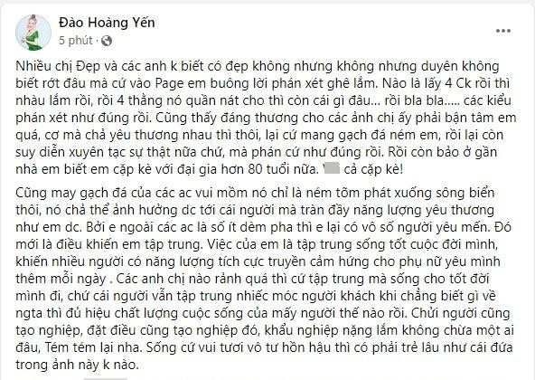 Đào Hoàng Yến khuyên fan: Có chồng tử tế thì có, còn không thì ở vậy - Hình 2 Dao Hoang Yen khuyen fan: Co chong tu te thi co, con khong thi o vay-Hinh-2