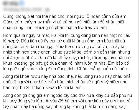 Ra mắt nhà bạn trai, cô gái say "bét nhè" còn chê rượu nhạt quá Ra mat nha ban trai, co gai say