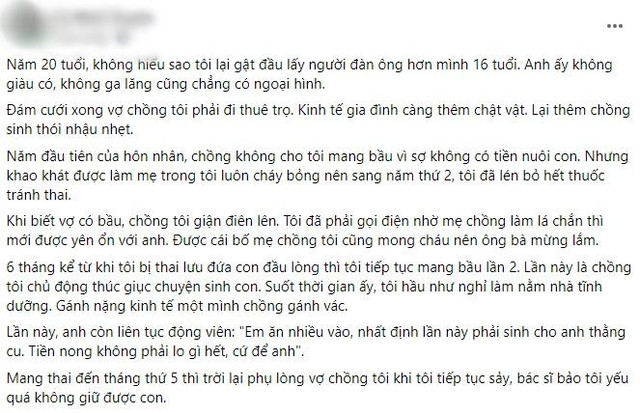 Vợ 3 lần sảy thai, chồng chỉ mặt nói đúng 1 câu vợ "chết đứng" Vo 3 lan say thai, chong chi mat noi dung 1 cau vo