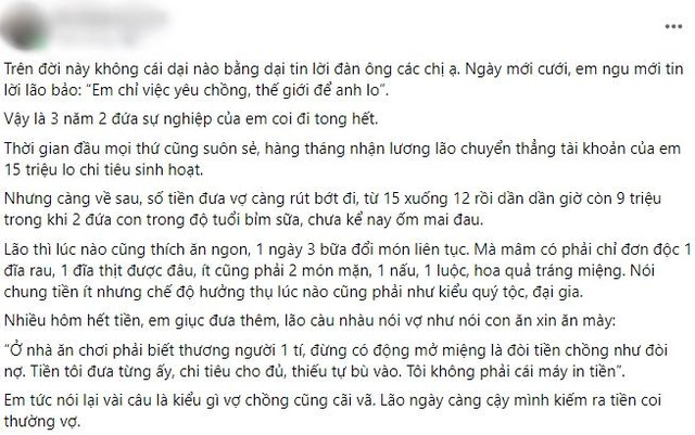 Coi thường vợ thất nghiệp, chồng 'há mồm' khi nhìn tài khoản của vợ Coi thuong vo that nghiep, chong 'ha mom' khi nhin tai khoan cua vo