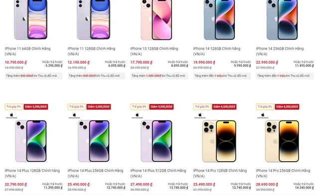 Giá iPhone đồng loạt lao dốc, iPhone 14 giảm nhanh nhất Gia iPhone dong loat lao doc, iPhone 14 giam nhanh nhat