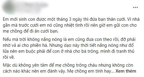 Mẹ chồng đi ăn cưới nửa ngày, cháu 1 tháng khát sữa khóc khản cổ Me chong di an cuoi nua ngay, chau 1 thang khat sua khoc khan co