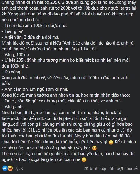 Bạn trai đòi chia đôi từng nghìn, cô gái “chạy mất dép” 1 đi 0 trở lại - Hình 2 Ban trai doi chia doi tung nghin, co gai “chay mat dep” 1 di 0 tro lai-Hinh-2