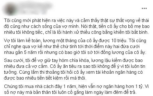 Mỗi tháng vợ cho mẹ đẻ 5 triệu, biếu bố mẹ chồng 1 đồng cũng tiếc Moi thang vo cho me de 5 trieu, bieu bo me chong 1 dong cung tiec