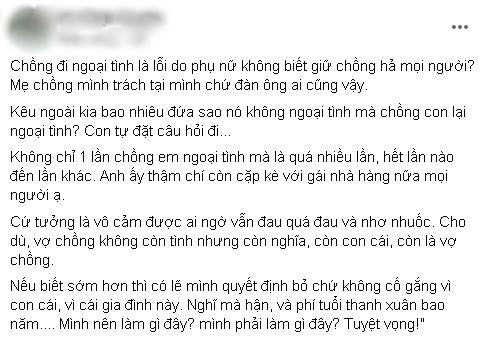 Chồng cặp bồ, nàng dâu cay đắng vì bị mẹ chồng đổ lỗi ngược Chong cap bo, nang dau cay dang vi bi me chong do loi nguoc
