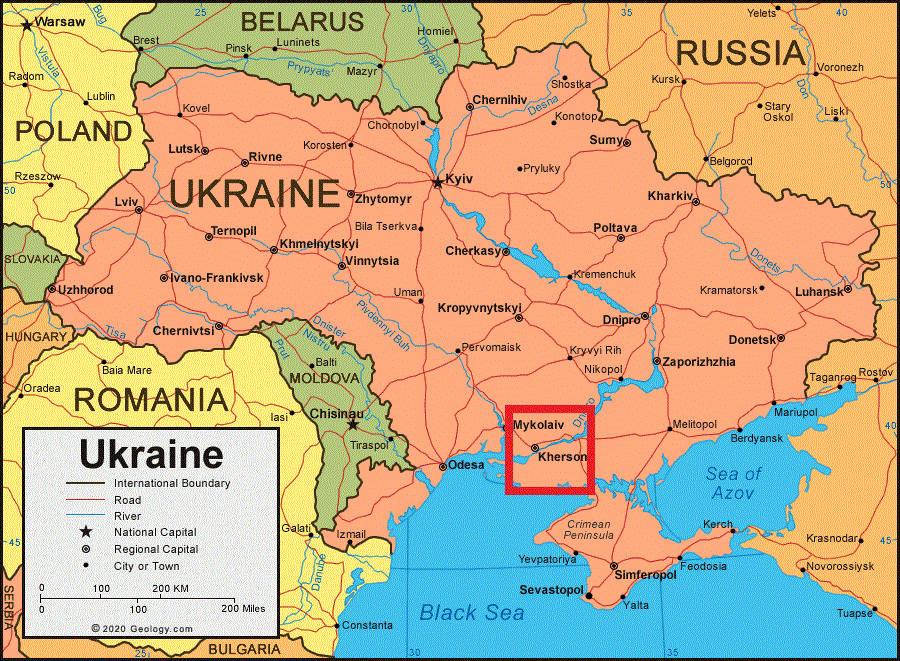 Ở mặt trận phía nam Ukraine, Quân đội Nga đã xác nhận rằng, họ đang ở gần thành phố Kherson, và các thông tin trực tiếp cũng xác nhận rằng các thành phố ven biển gần đó như Odessa, Mariupol và Melitopol đều nghe thấy tiếng nổ suốt đêm.