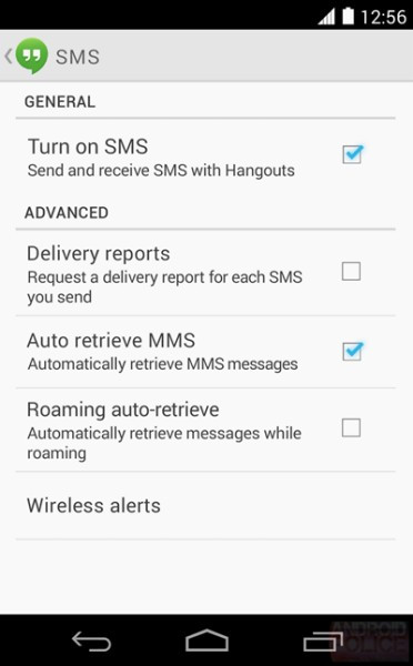 Lộ ảnh Hangouts tích hợp SMS, MMS. Hangouts đang được phát triển để trở thành ứng dụng nhắn tin, trò chuyện hợp nhất trên Android, tương tự như cách làm của Apple đối với iMessage trên iOS. Dự kiến tất cả các chức năng này sẽ xuất hiện cùng với Google Hangouts phiên bản 1.3 sắp tới.