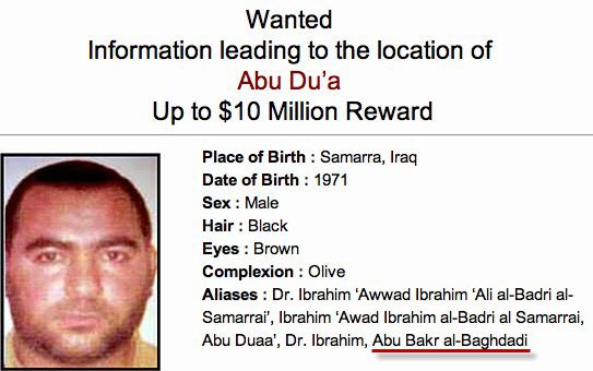 Abu Bakr al-Baghdadi là thủ lĩnh của tổ chức khủng bố khét tiếng Nhà nước Hồi giáo ở Iraq. Mỹ treo thưởng lên tới 10 triệu USD cho ai cung cấp được thông tin giúp bắt y.
