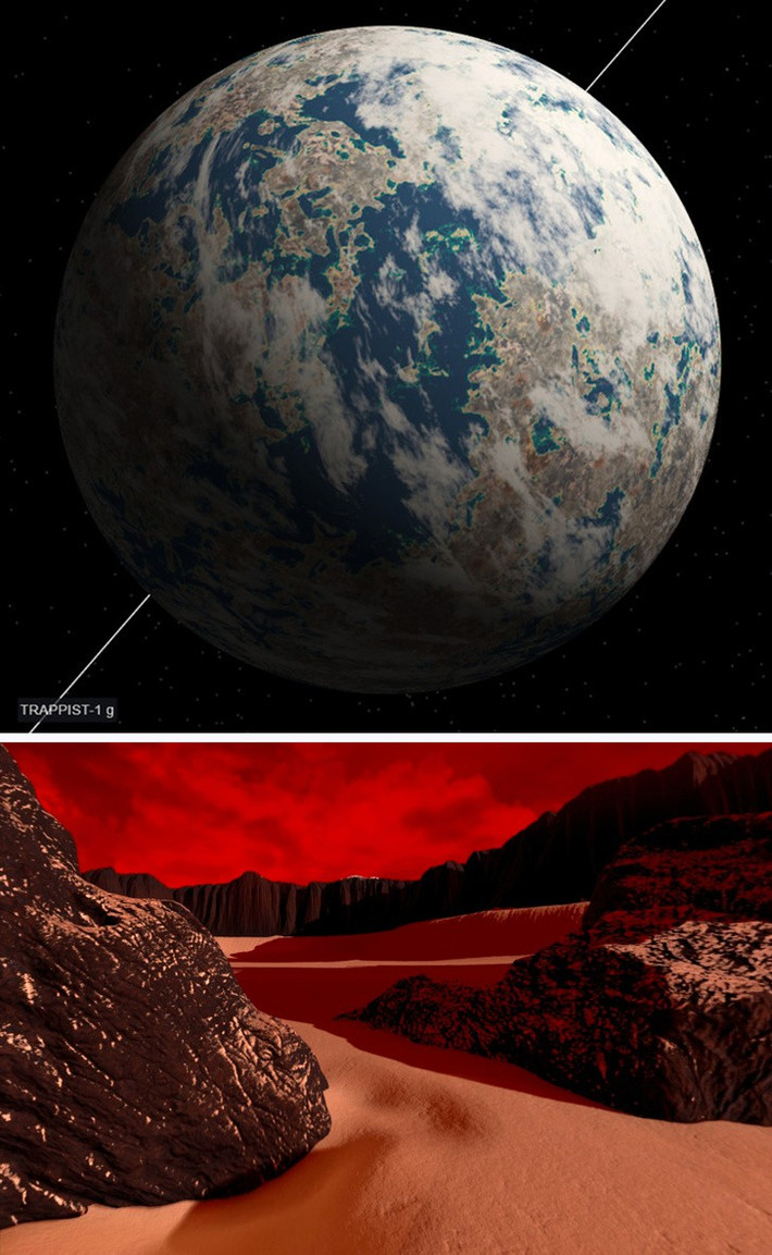 Trappist 1-e: Ngoại hành tinh có kích cỡ giống Trái Đất này nằm cách chúng ta xấp xỉ 40 năm ánh sáng. Theo Planetary Habitability Catalogue, Trappist 1-e là hành tinh có tiềm năng tồn tại sự sống cao thứ 3 và cũng có các đặc điểm tương tự với Trái Đất tới 95%.