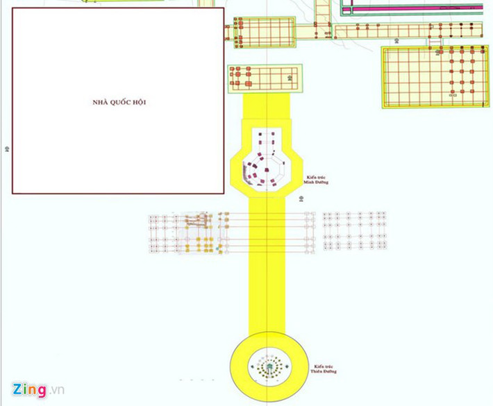 Vị trí của di tích vừa phát lộ nằm phía dưới, cạnh Nhà Quốc hội sắp khánh thành.