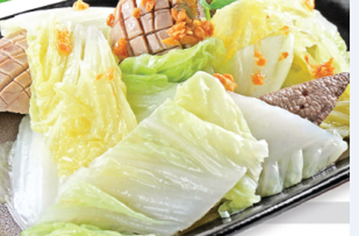 Cải thảo xào bầu dục, gan lợn.