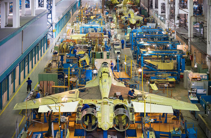 Và đây là dây chuyền lắp ráp hoàn chỉnh các máy bay chiến đấu phản lực Su-30.