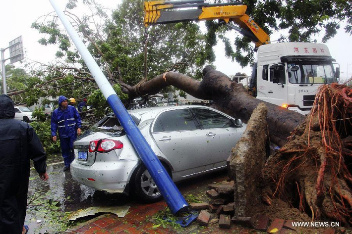 Siêu bão Haiyan đổ bộ vào huyện Ledong của tỉnh Hải Nam, Trung Quốc chiều qua với tốc độ gió từ 25-30 km/h, gây mưa lớn, sạt lở đất ở Ledong.