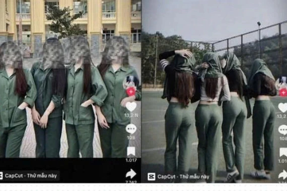 Ưỡn ẹo tạo dáng phản cảm với màu áo lính, nhóm nữ sinh nhận chỉ trích nặng nề