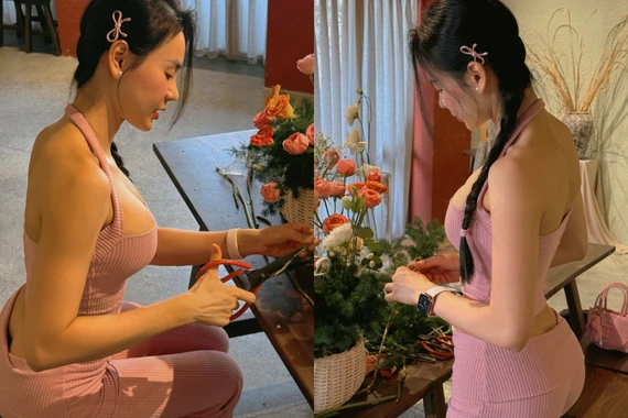 Hot girl gây chú ý với trang phục bó sát đi cắm hoa