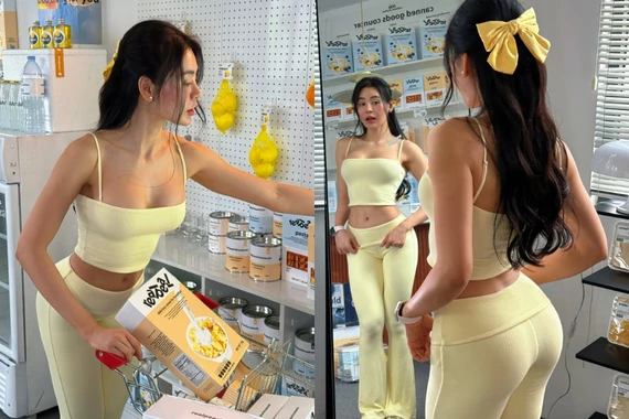 Hot girl phòng gym đốt mắt với trang phục bó sát đi siêu thị