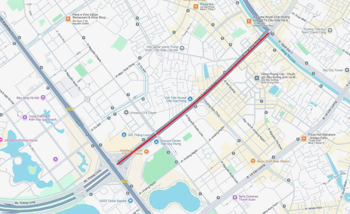 Vị trí tuyến đường Trần Duy Hưng trên bản đồ. Ảnh: Google maps.