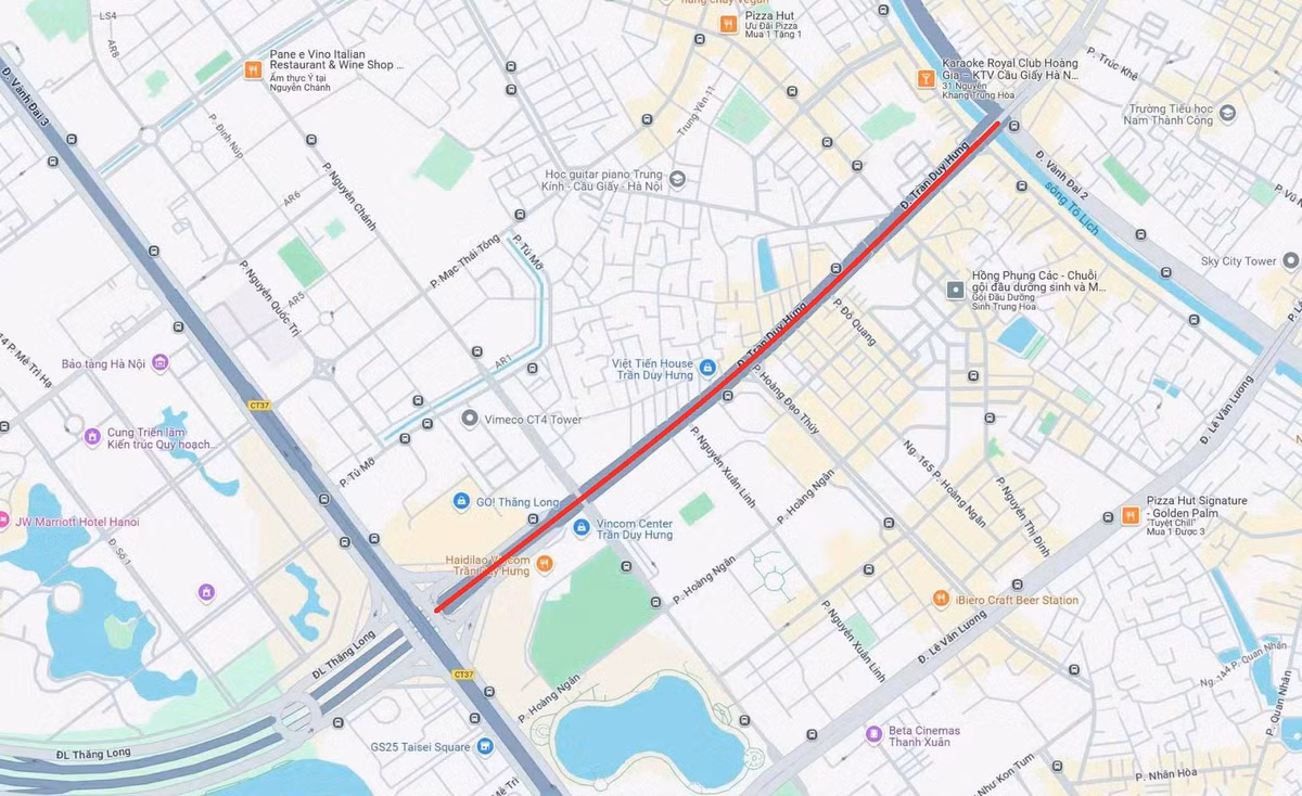 Vị trí tuyến đường Trần Duy Hưng trên bản đồ. Ảnh: Google maps.