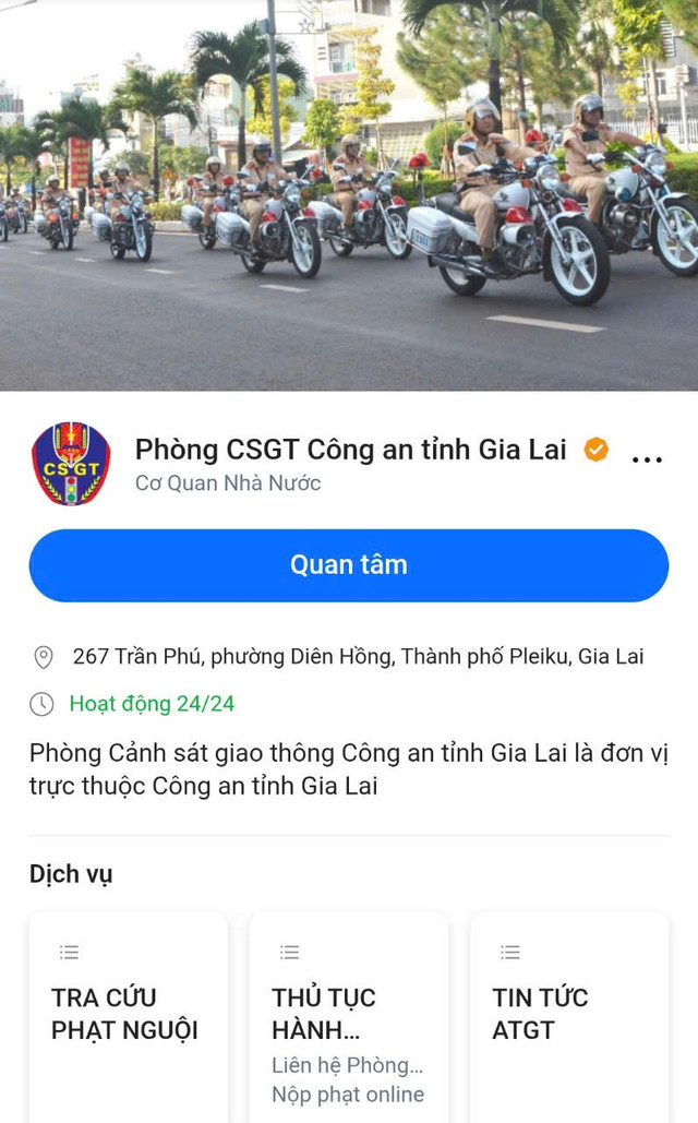Trang Zalo OA của Phòng CSGT Công an tỉnh Gia Lai. Ảnh chụp màn hình cagt-gl.jpg