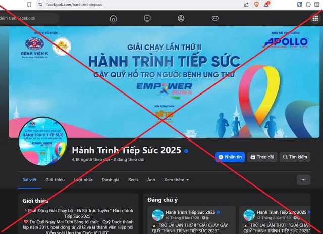 Một trang Facebook có tích xanh lừa đảo (Ảnh: Công an TP. Hà Nội) chay-1.png