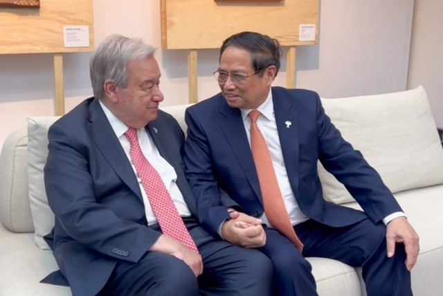 Thủ tướng Chính phủ Phạm Minh Chính gặp Tổng Thư ký Liên Hợp Quốc Antonio Guterres - Ảnh: VGP/Nhật Bắc Thủ tướng Chính phủ Phạm Minh Chính gặp Tổng Thư ký Liên Hợp Quốc Antonio Guterres - Ảnh: VGP/Nhật Bắc