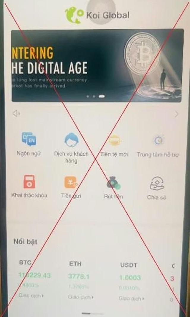 Người dân cần cẩn trọng khi tham gia đầu tư tiền ảo vào ứng dụng Koi Global. ao-1.png