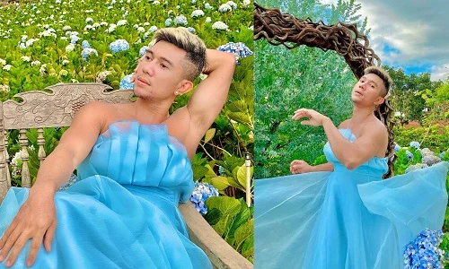 Lương Bằng Quang diện váy lố lăng “phá nát” khung cảnh hoa lãng mạn