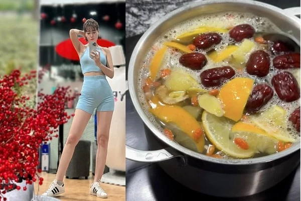 Diễn viên Thanh Hương mặc đồ tập hút mắt, khoe nước detox chân ái