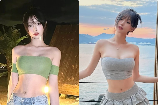 Hot girl Hàn Quốc chuộng mặc áo ngắn bằng gang tay