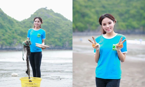 Hoa hậu Kỳ Duyên nhặt rác bảo vệ môi trường biển