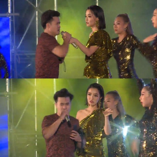 Vào năm 2019, Bích Phương vướng nghi vấn hát nhép tại một chương trình ở Hạ Long. Lý do bắt nguồn từ việc một vị khách chạy lên sân khấu, giành mic của cô để tìm con. Tuy nhiên, sau khi mic rời khỏi tay Bích Phương, tiếng hát của cô vẫn vang lên. Ảnh: Vietnamnet